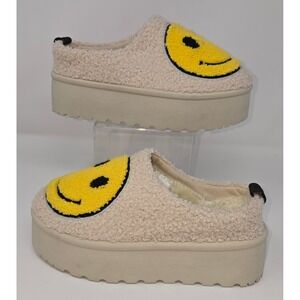 Mudd Stormy Platform Slippers Size 7 Smiley Faces Stormy-15L‎ Faux Fur